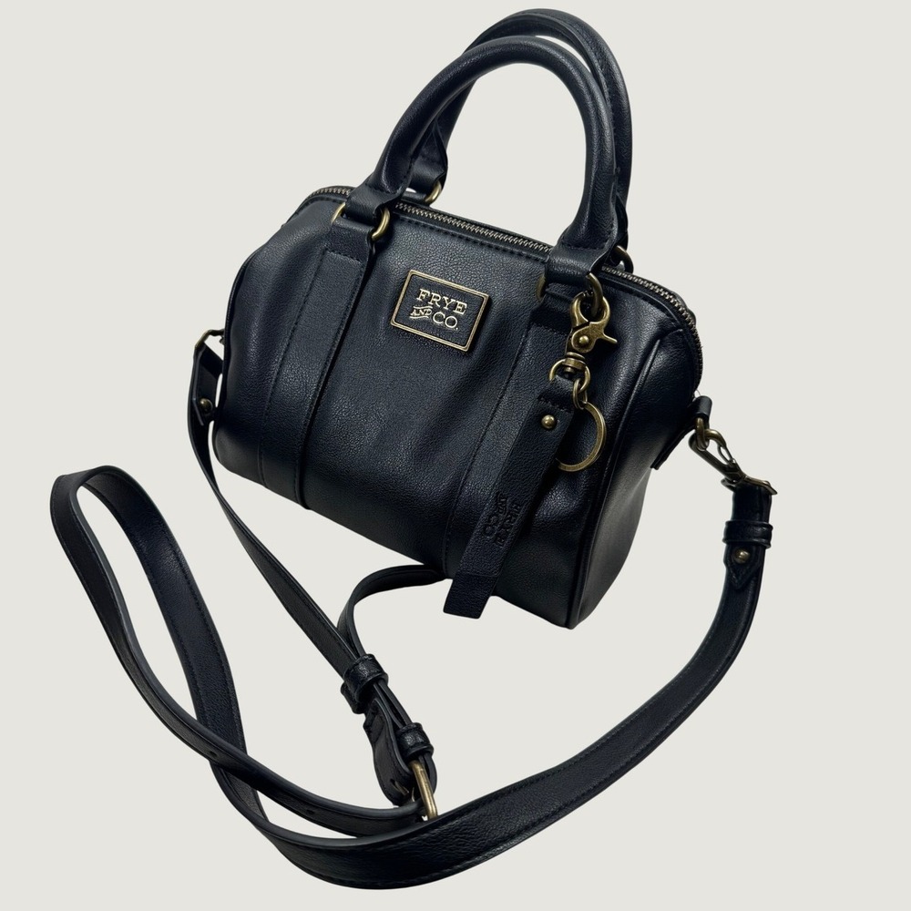 Frye and Co Satchel Bag Womens Small Black Faux Leather Crossbody Bowler